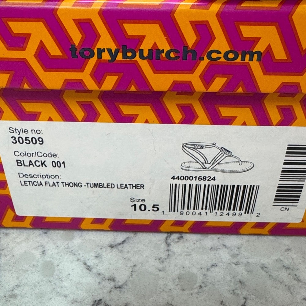 Tory Burch Black & Gold Leather Sandals. Leticia flat tumbled leather. Sz 10.5 - Picture 11 of 13